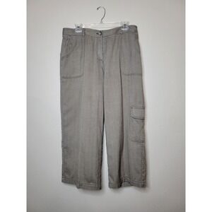 J.Jill Womens Wide Leg Cargo Pants Chambray Pockets Relaxed Loose Casual Brown